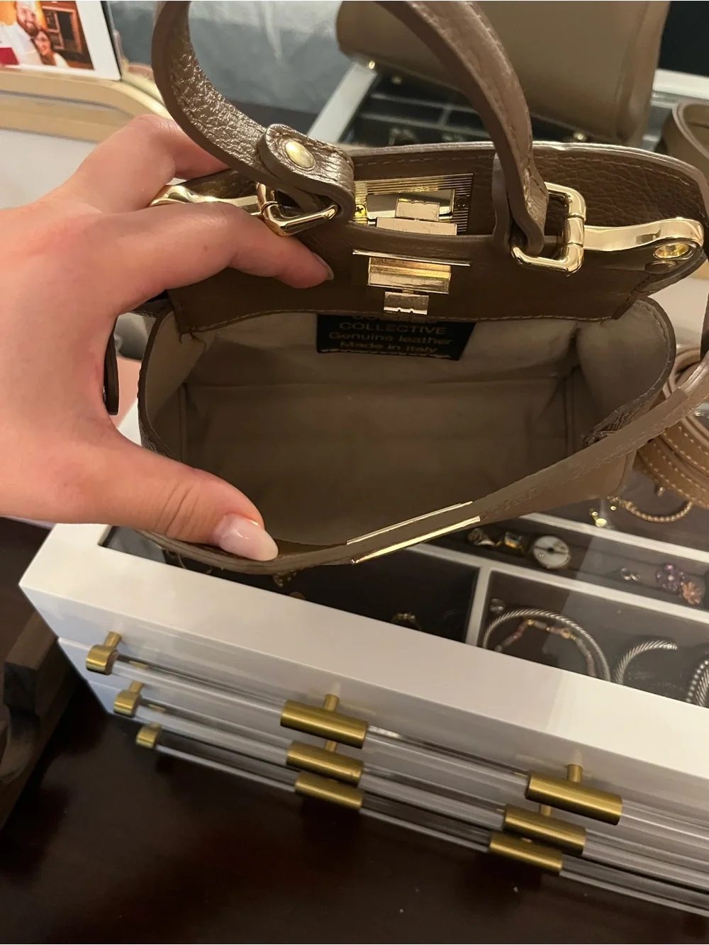 Structured Top-Handle Satchel in Brown